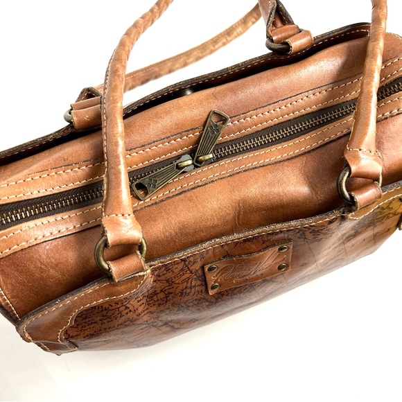 Patricia Nash Vintage Signature Map Print Satchel Italian Leather Bag - Picture 3 of 11